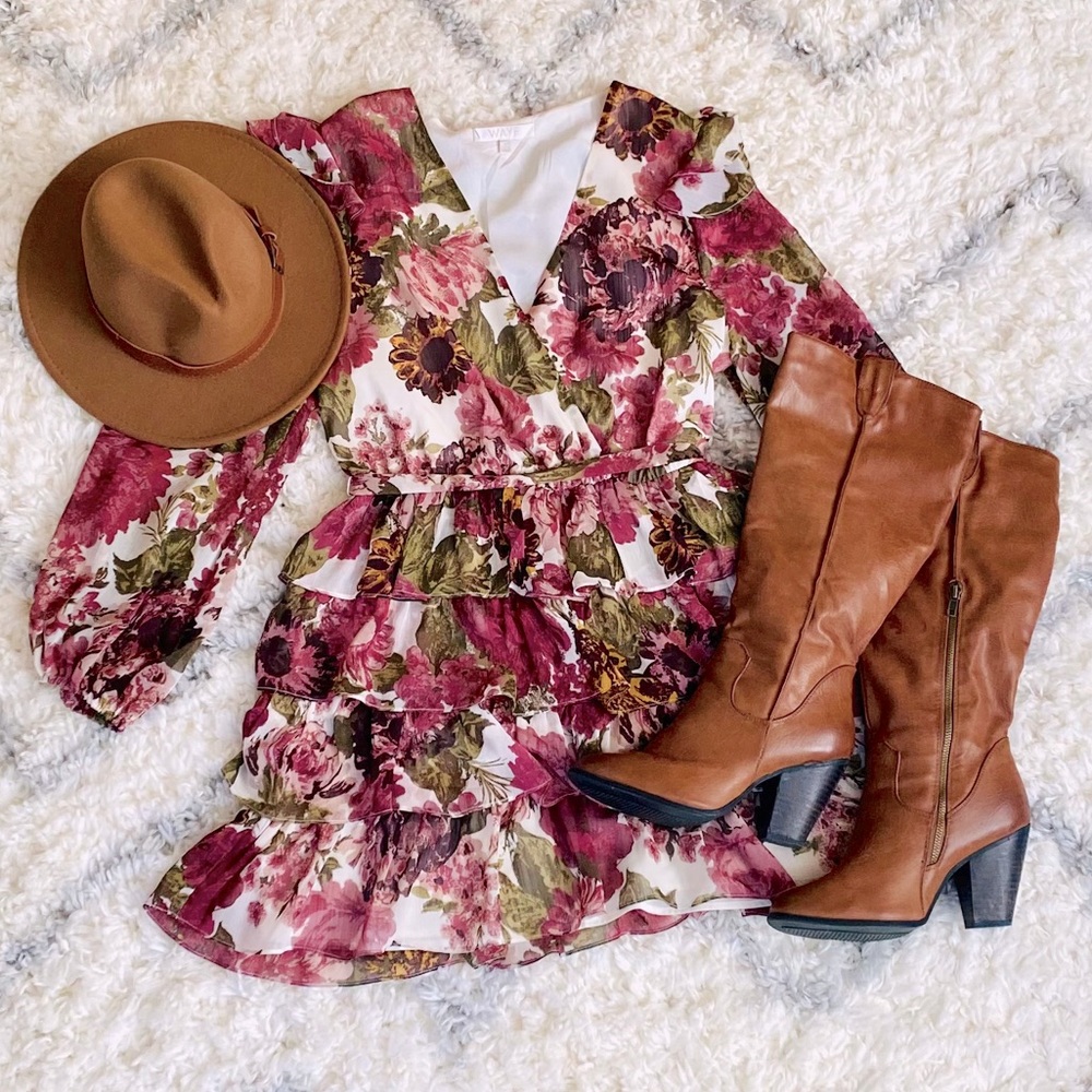 WAYF long sleeve chiffon minidress.